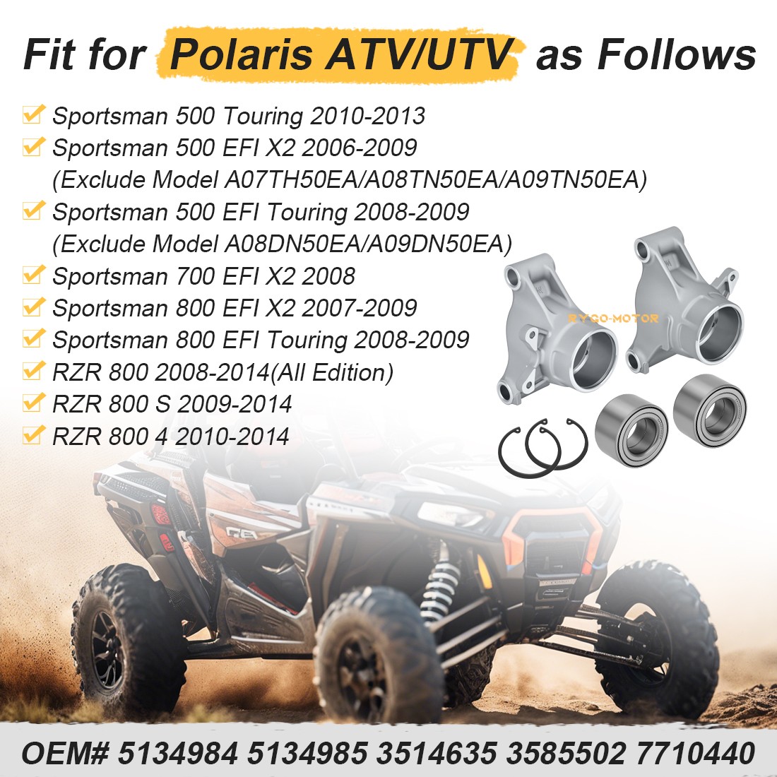 Rear Left & Right Wheel Carrier & Bearings Kit for Polaris RZR 800 2008-2014