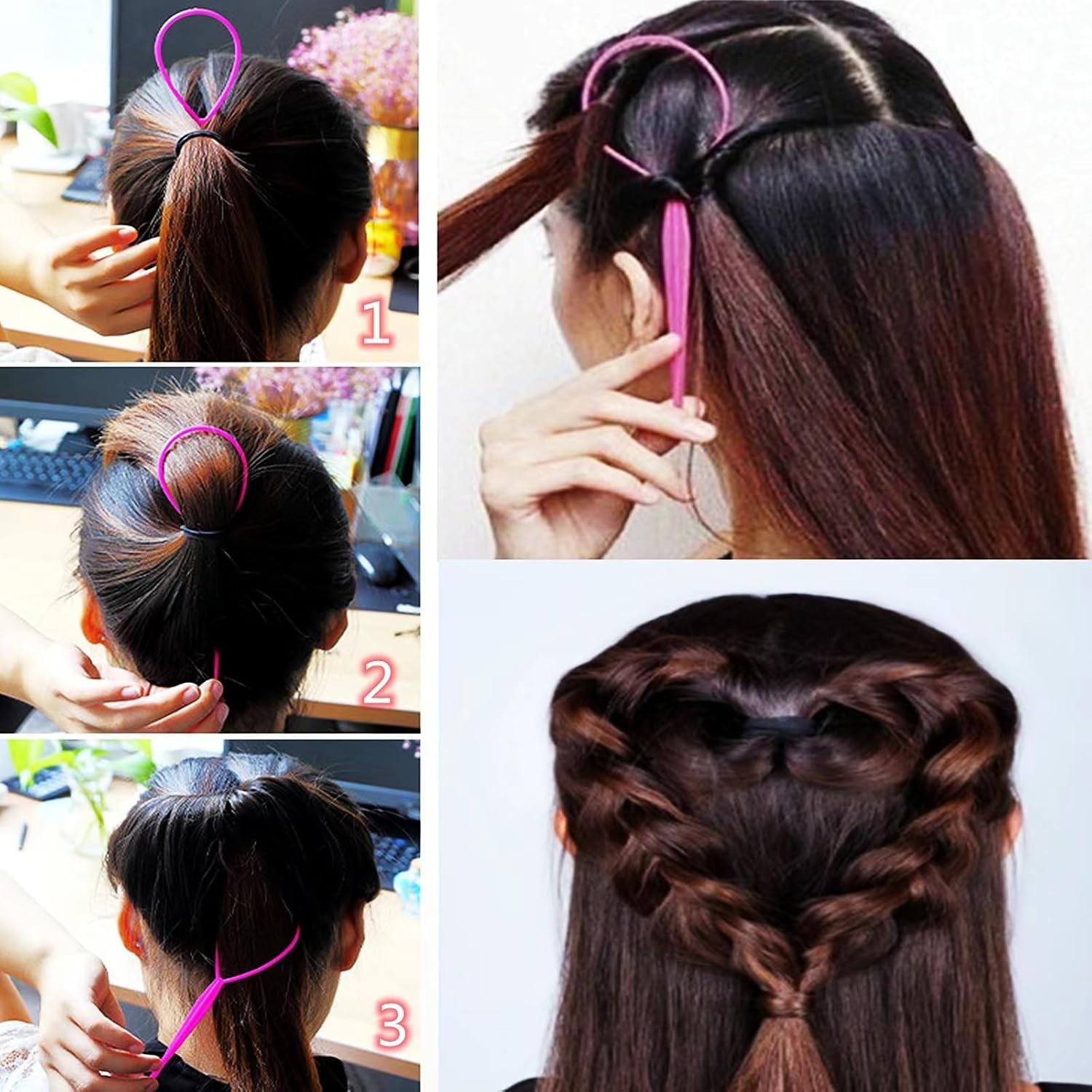 6pcs Topsy Tail and Hair Loop Styling Tool Set - Ponytail Makers, French Braid