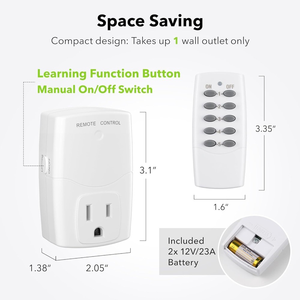 Mini Wireless Remote Control Outlet Switch Power Plug in for Household Applia...