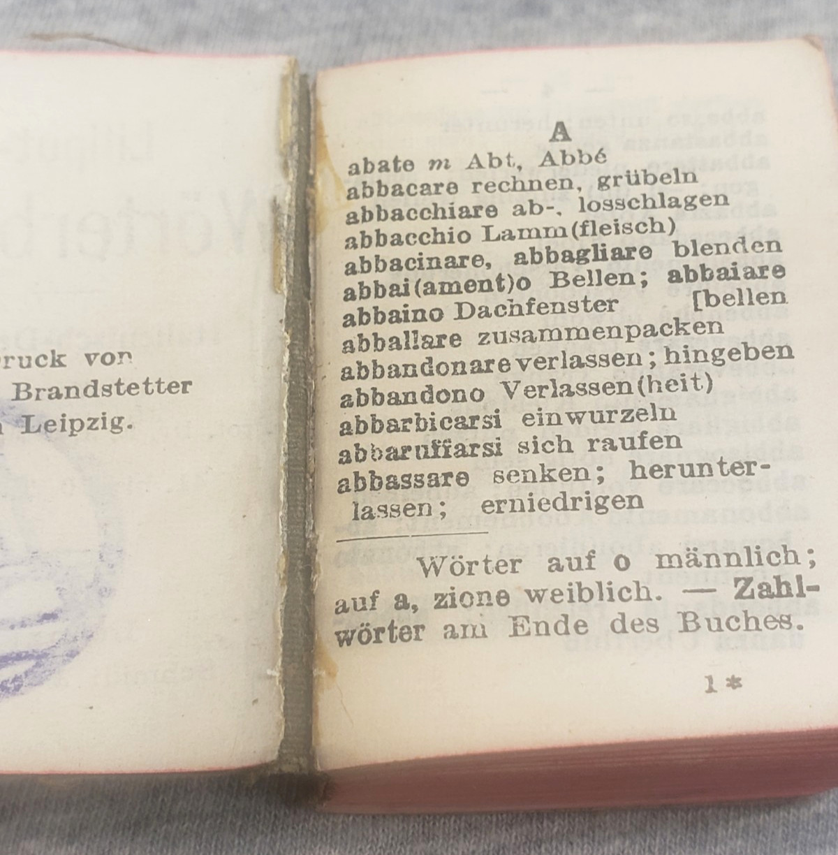 Miniature Italian German Wershoven 12,000 Word Dictionary Softback 1-3/8"