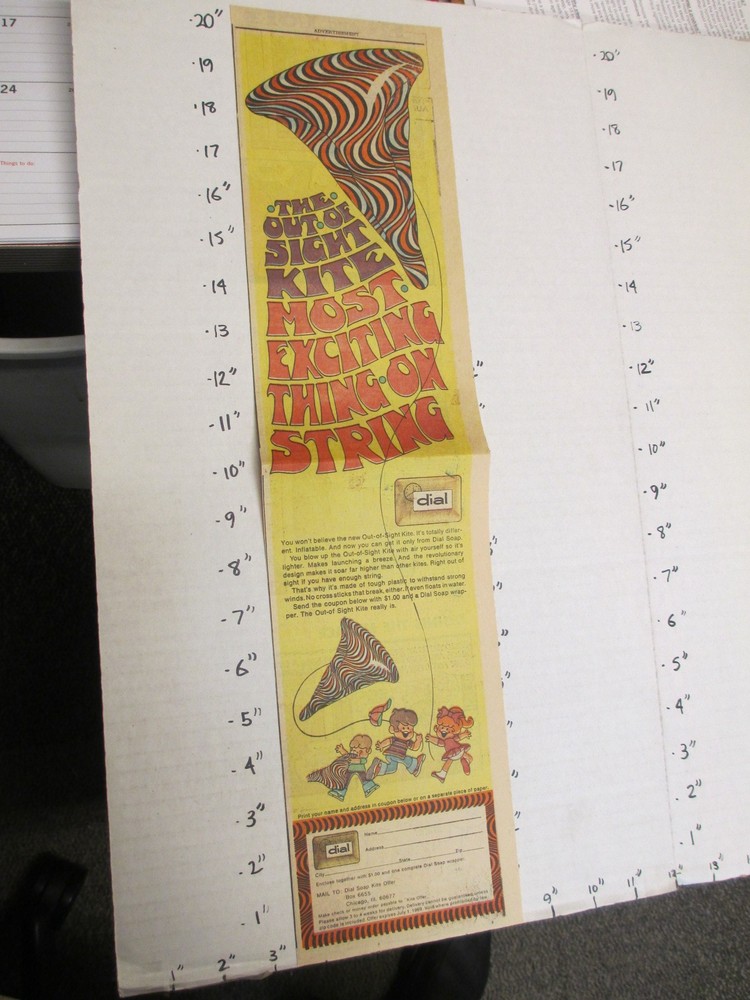 newspaper ad 1969 DIAL deodorant soap psychedelic KITE premium