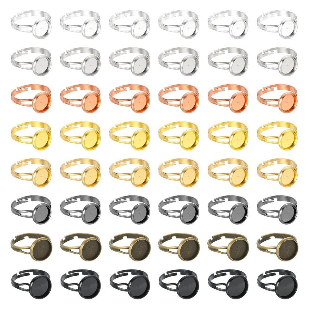 80Pcs Metal Base Blank, 10mm Adjustable Pad Cabochon Blank Base(5 Color)