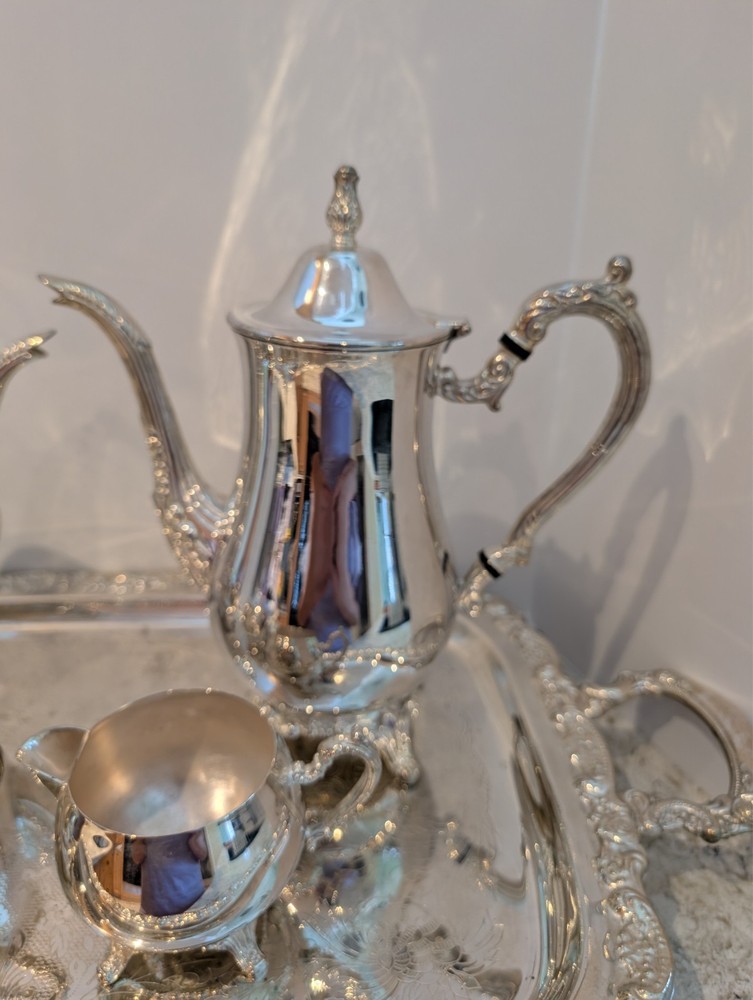 ELEGANCE IN SILVER 4-pc TEA and COFFEE SERVING SET plus SERVING TRAY!