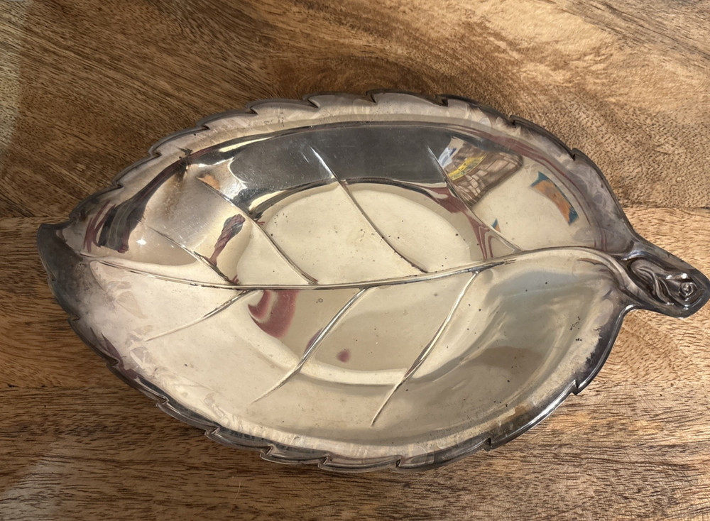 Vintage International Silver Co Rose Leaf Dish 348 Silver Plate
