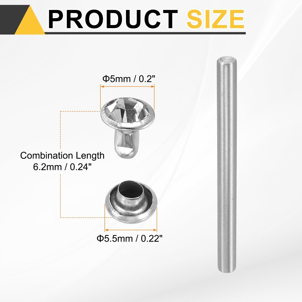 100pcs Crystal Rivets 5mm Rhinestone Stud with Installation Tool, Silver Clear