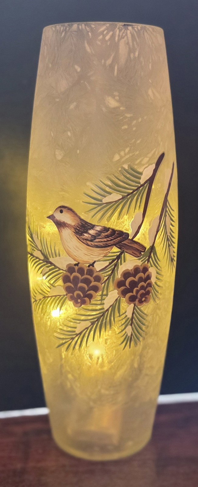 Gantz 11" Bird Frosted Glass Hurricane Lamp or Vase Fairy Lights Included