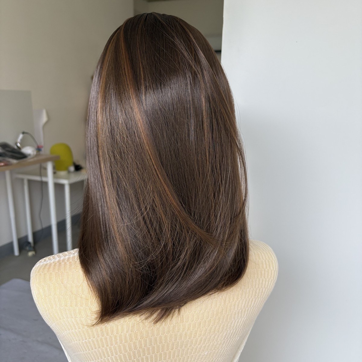 Heat Resistant Synthetic Hair Mixed Brown Straight Dress Up Wigs With Bangs