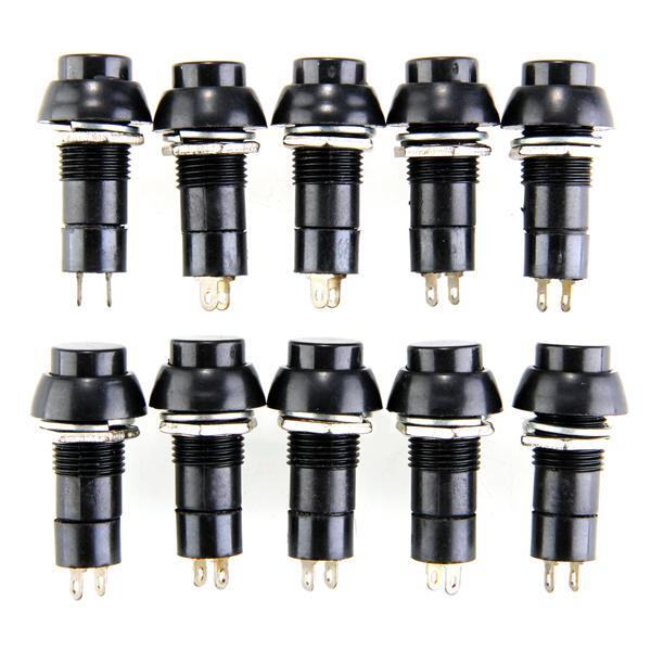 10x On/Off Push Button Bolt-On Switch Black Button Push-To-Make Self-Locking 12V