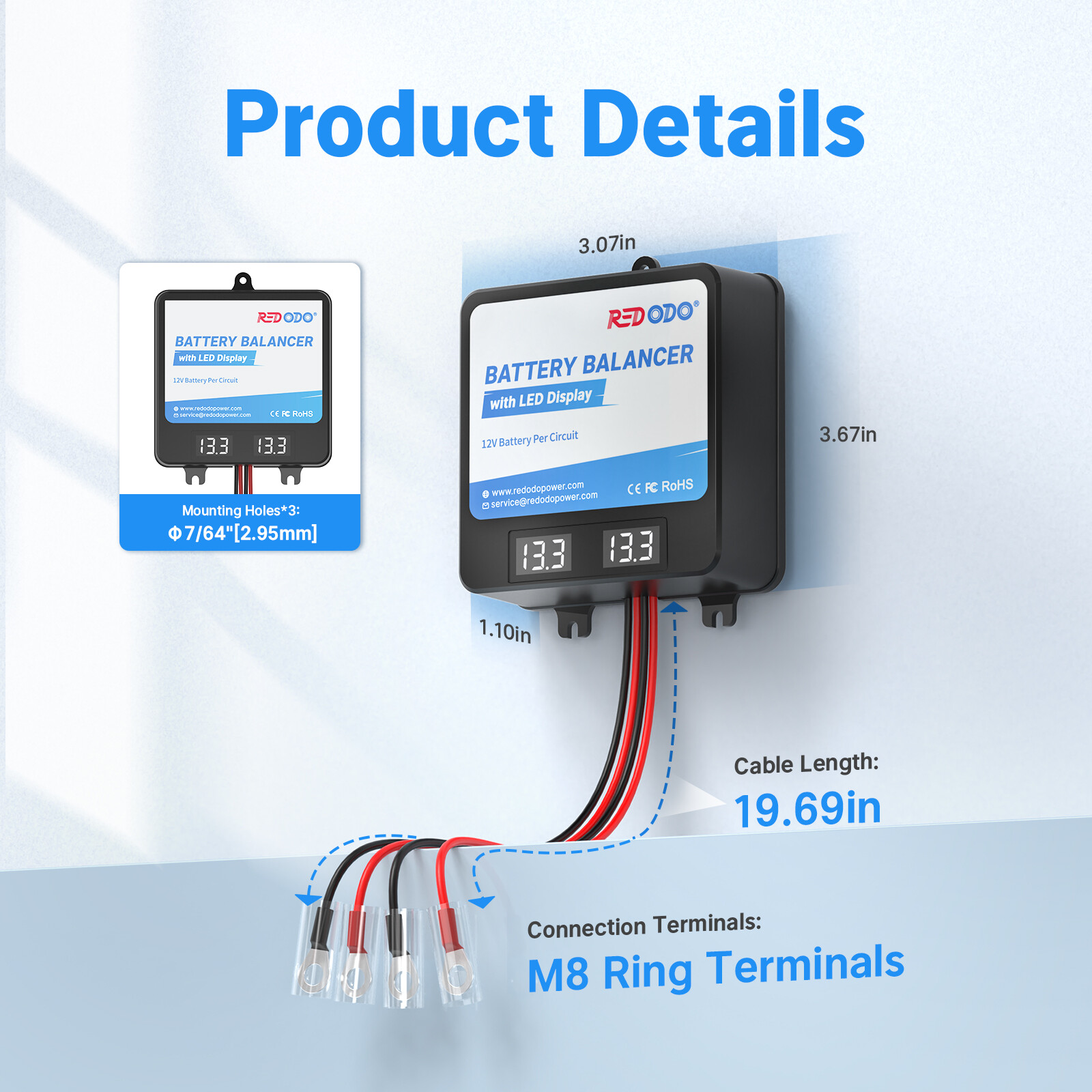 Redodo 24V(2*12V) Battery Balancer with LED Display LiFePO4 For Home RV Solar