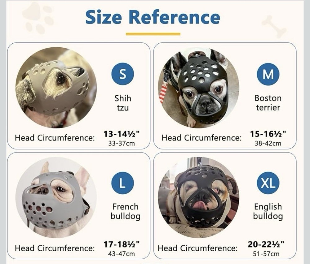 BARKLESS Short Snout Dog Muzzle, Soft Silicone Flat Faced Muzzle