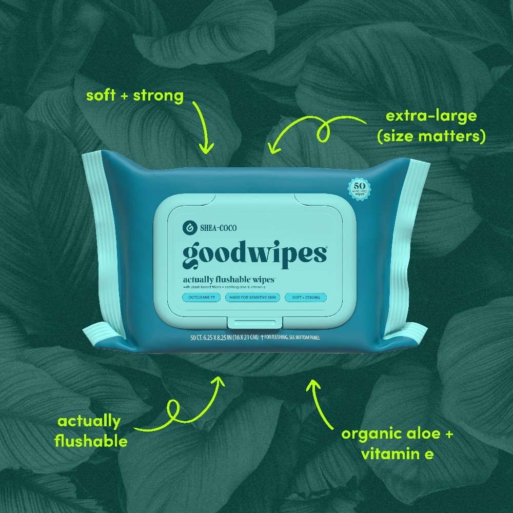 Flushable Butt Wipes, Shea-Coco Scented, 3 Pack, 150 Total Wipes