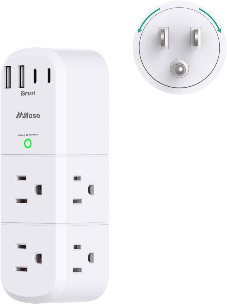 Surge Protector Outlet Extender with Rotating Plug, 6 AC Multi Plug Wall Outl...
