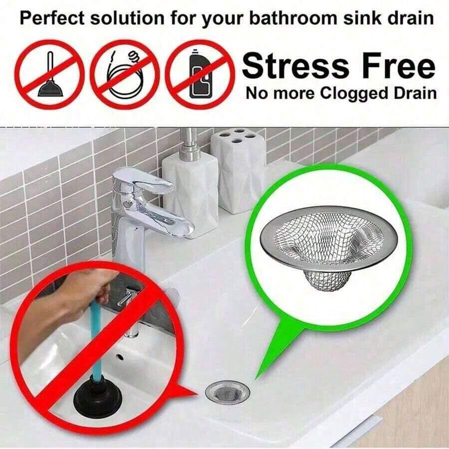 6PCS Stainless Steel Sink Drain Filter Strainer Hair Catcher Bathroom Kitchen