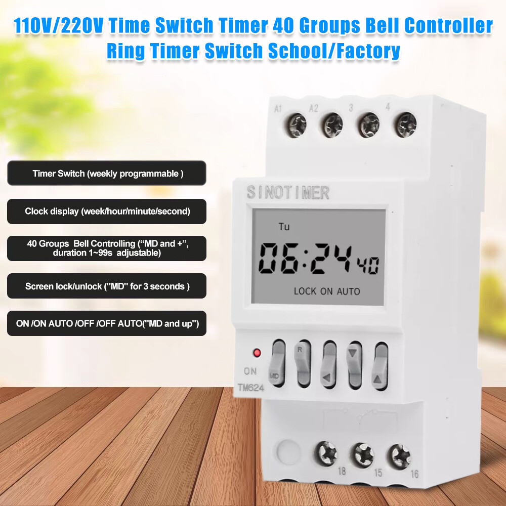 TM624 110V 16A 50Hz 40 Groups School/Factory Bell Controller Timer Clock NEW