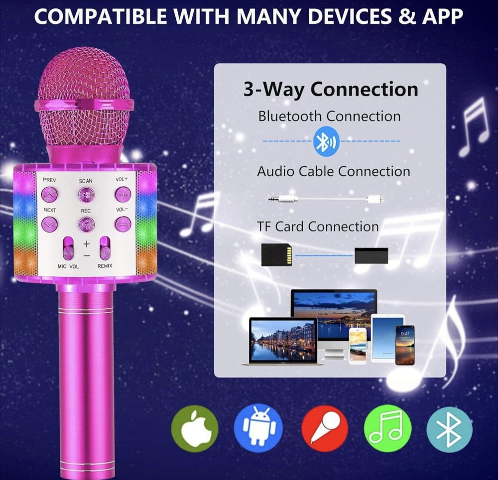 Karaoke Microphone for Kids, Wireless Bluetooth Handheld Portable Singing...