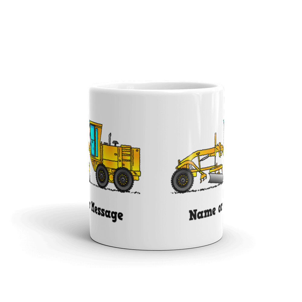 Personalized Grader Mug. Coffee Mug with Yellow Grader Scraper. Construction.