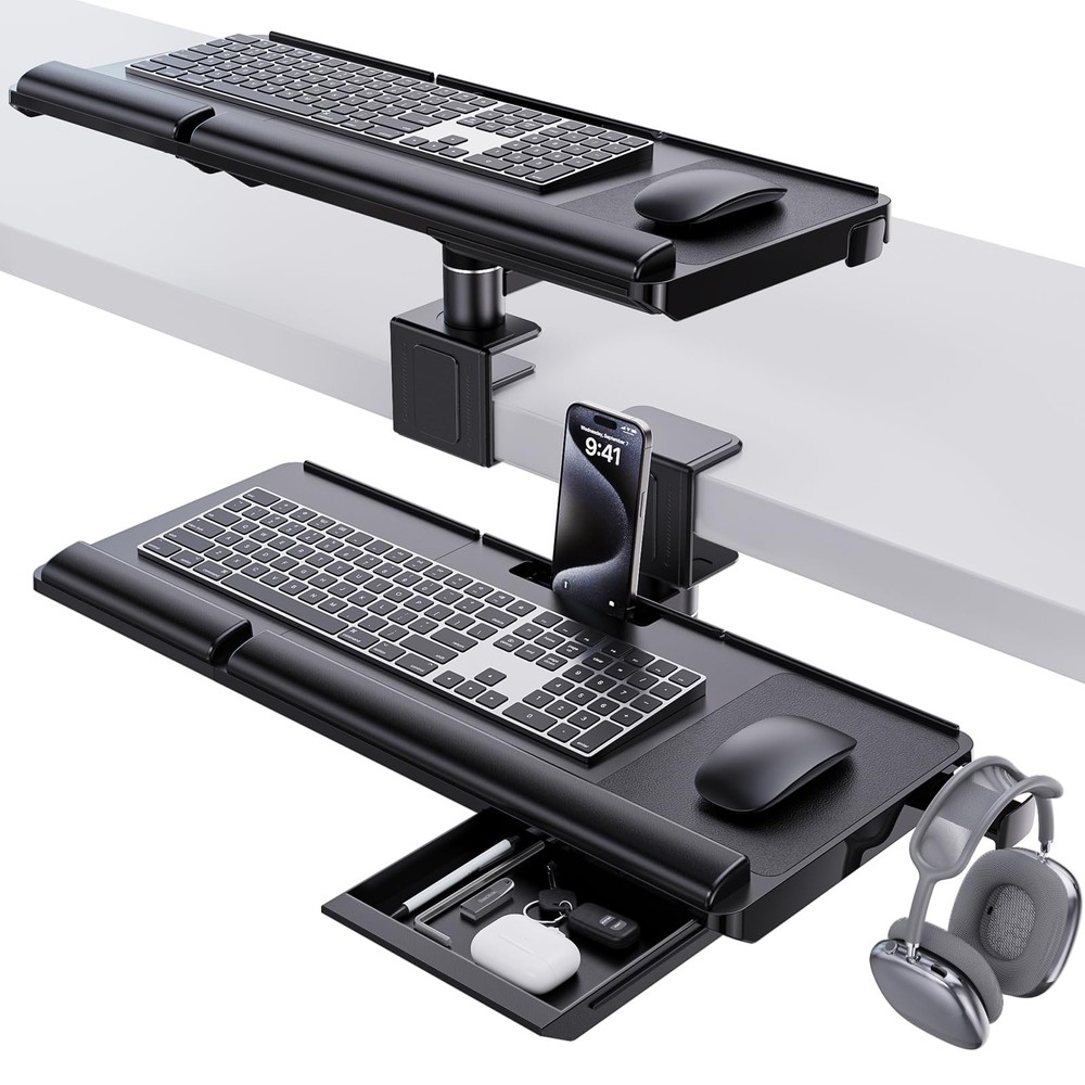 Klearlook Upgraded Adjustable Keyboard Tray for Above Desk & Under Desk Use -...