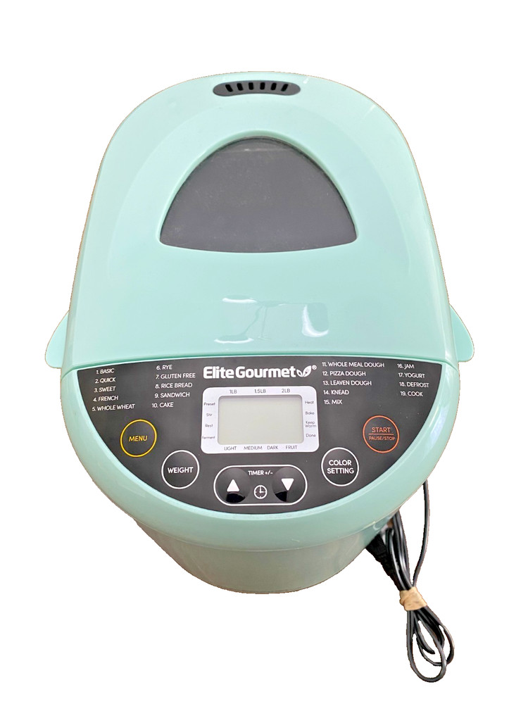 Elite Gourmet 2lb Programmable Bread Maker, 3 Loaf Sizes, 19 Menu Functions