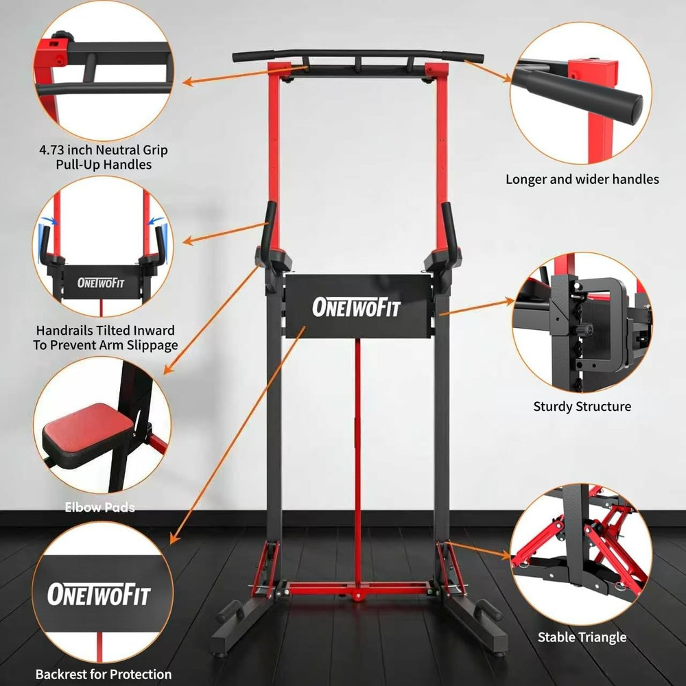 ONETWOFIT Foldable Power Tower Pull up Bar Station, Multi-Function Adjustable He