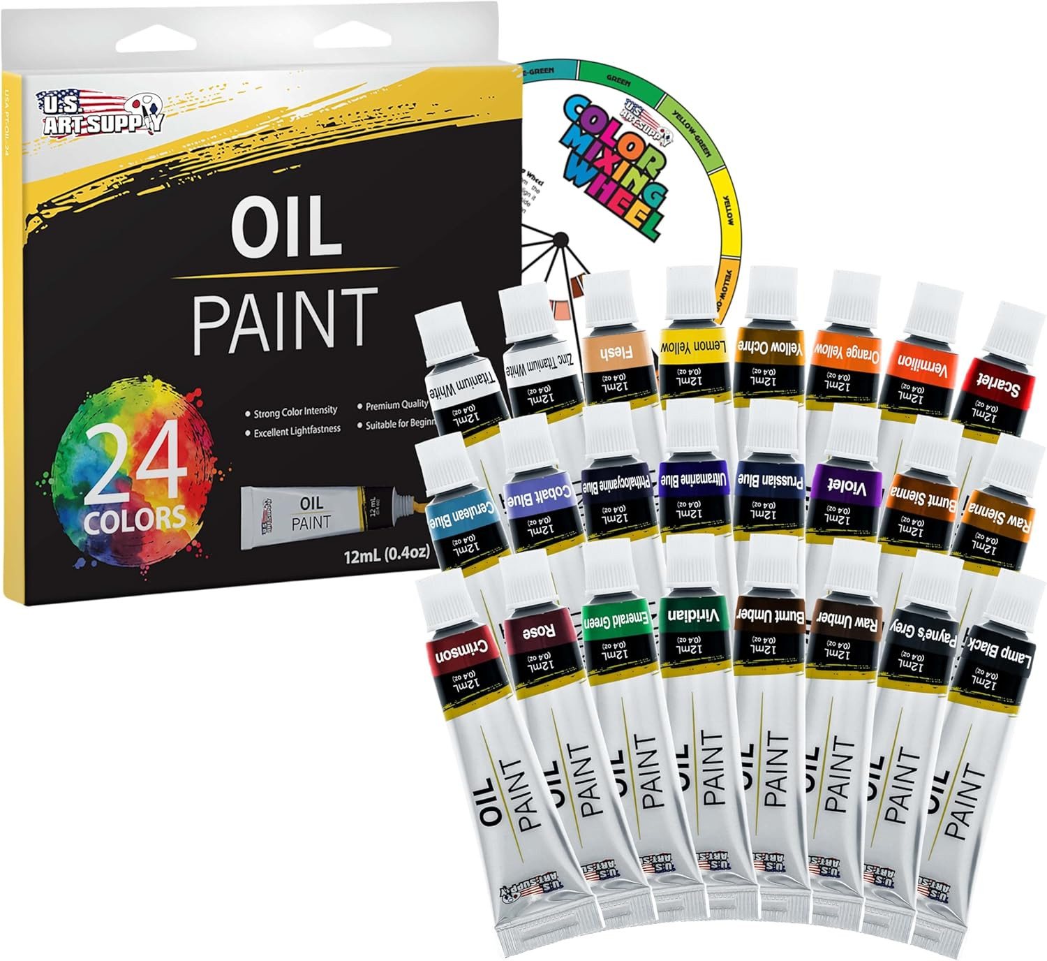 Oil Paint Set Vibrant Colors Canvas Wood Art Oil Based Artists Adults Students