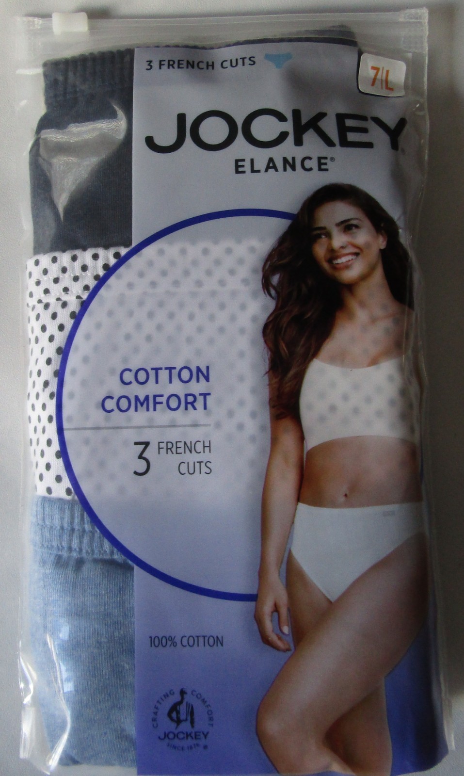 Jockey Elance 100% Cotton French Cut Underwear - Women's Size 7 - 3 Pack - New