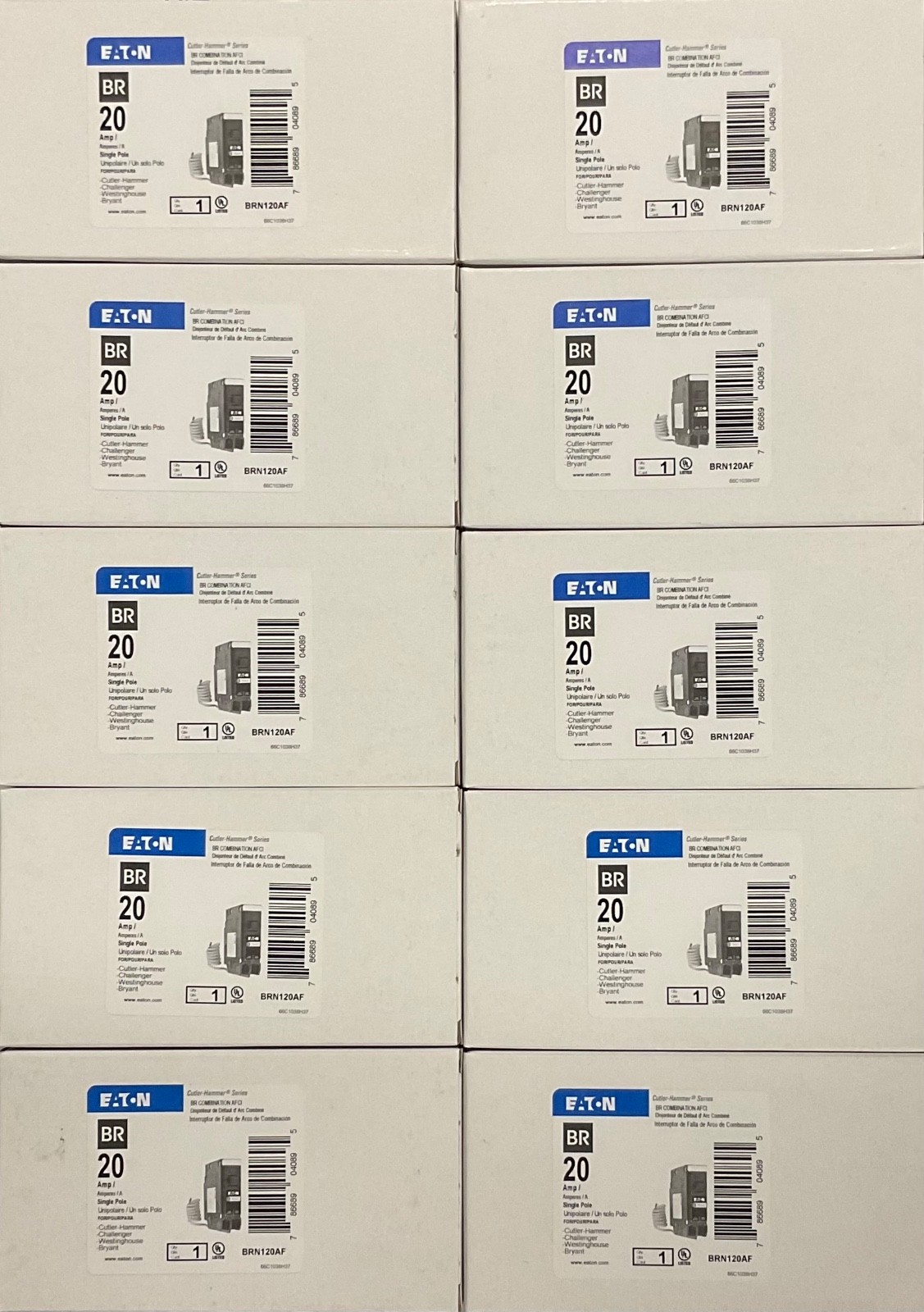 10PCS CUTLER HAMMER EATON BRN120AF 20A AFCI BREAKER (with pigtail wire) NEW