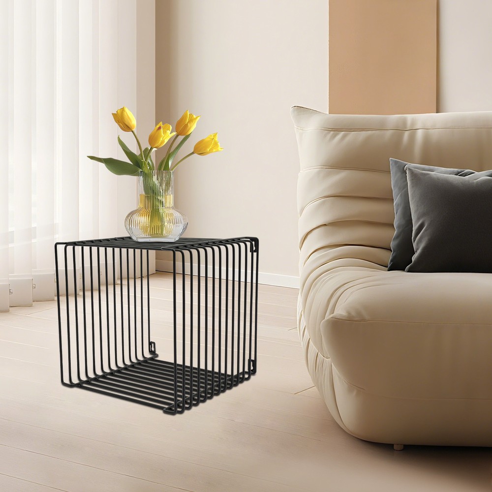 Side Table, Square Geometry Side Table, Linear Metal End Table