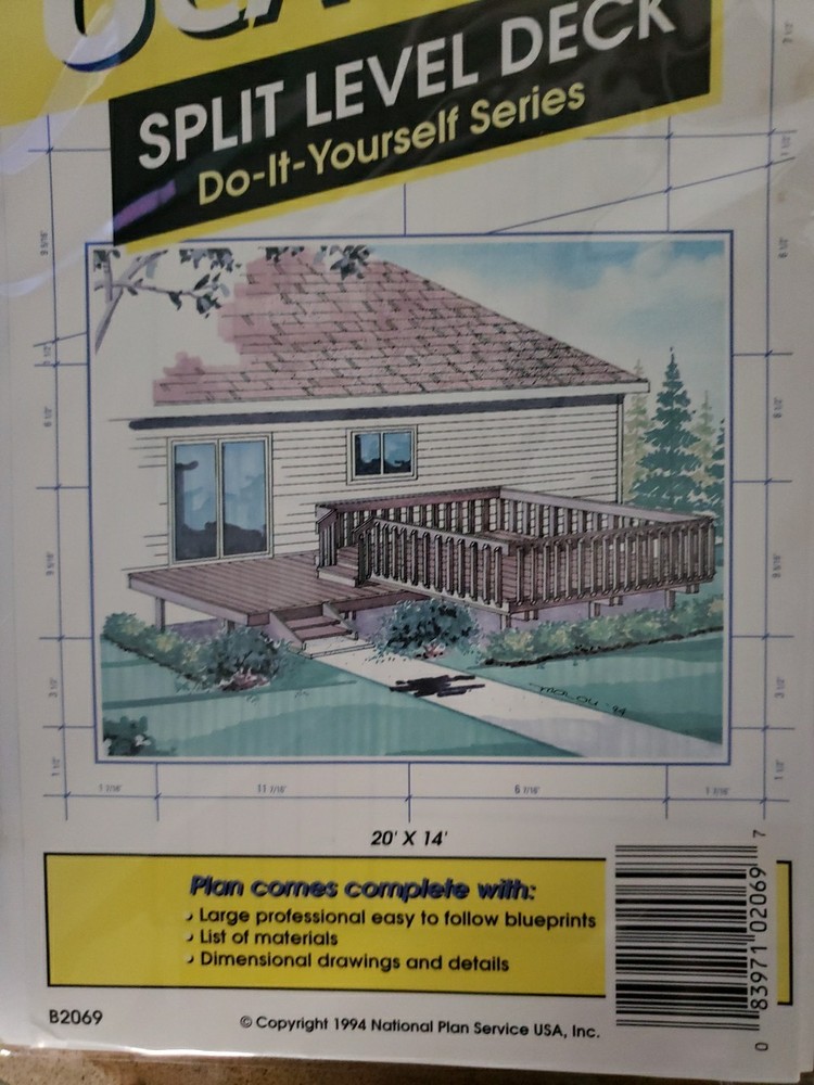 UCANDO B2069 Split Level Deck Plans Rebagged With Material List NOS