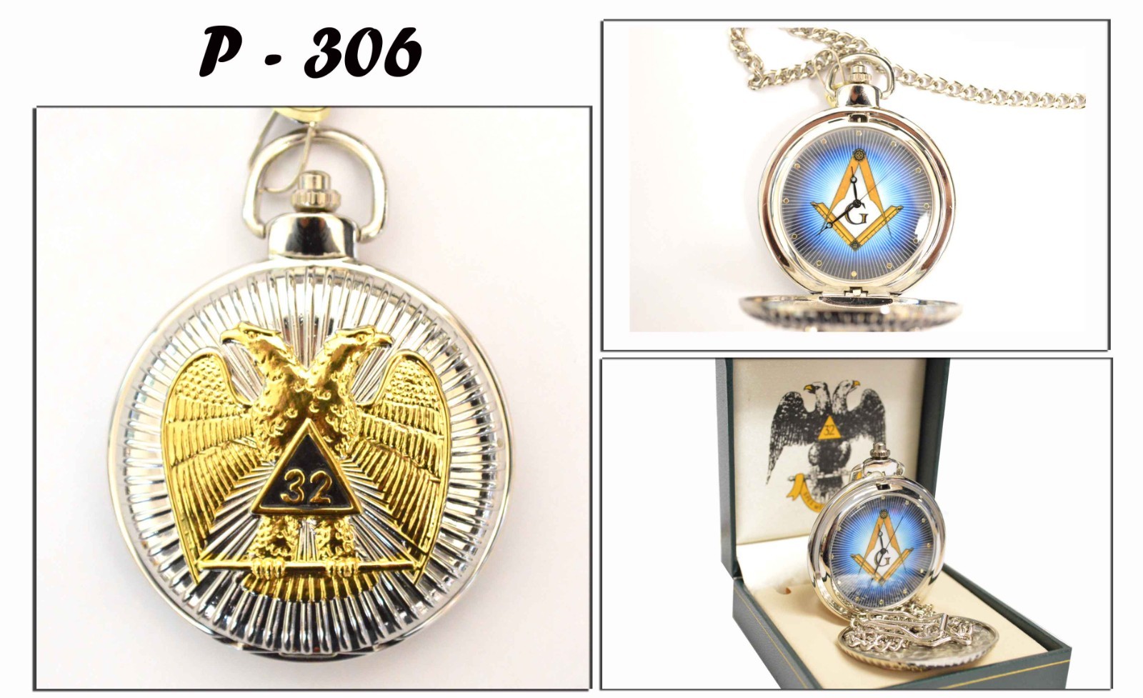 Masonic 32nd Degree Scottish Rite Pocket Watch Silver Tone Freemason Gift