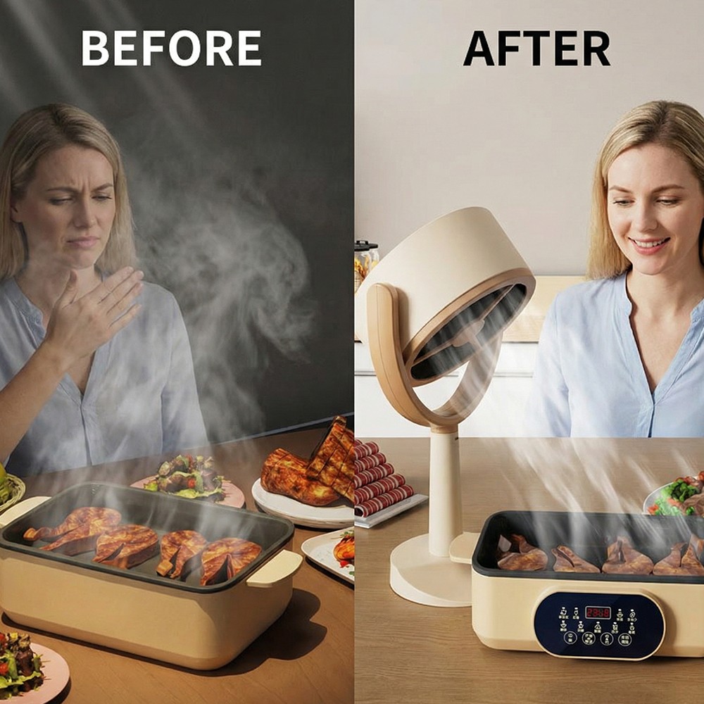 Electric Desktop Range Hood Adjustable Angle Portable Mini Exhaust Fan for BBQ