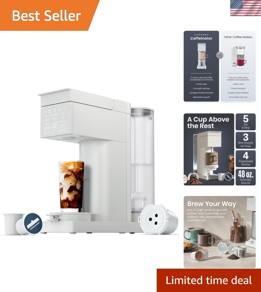 Caffeinator Single Serve Coffee Maker, Brew Kcups & Grounds, Drip Coffee Mach...