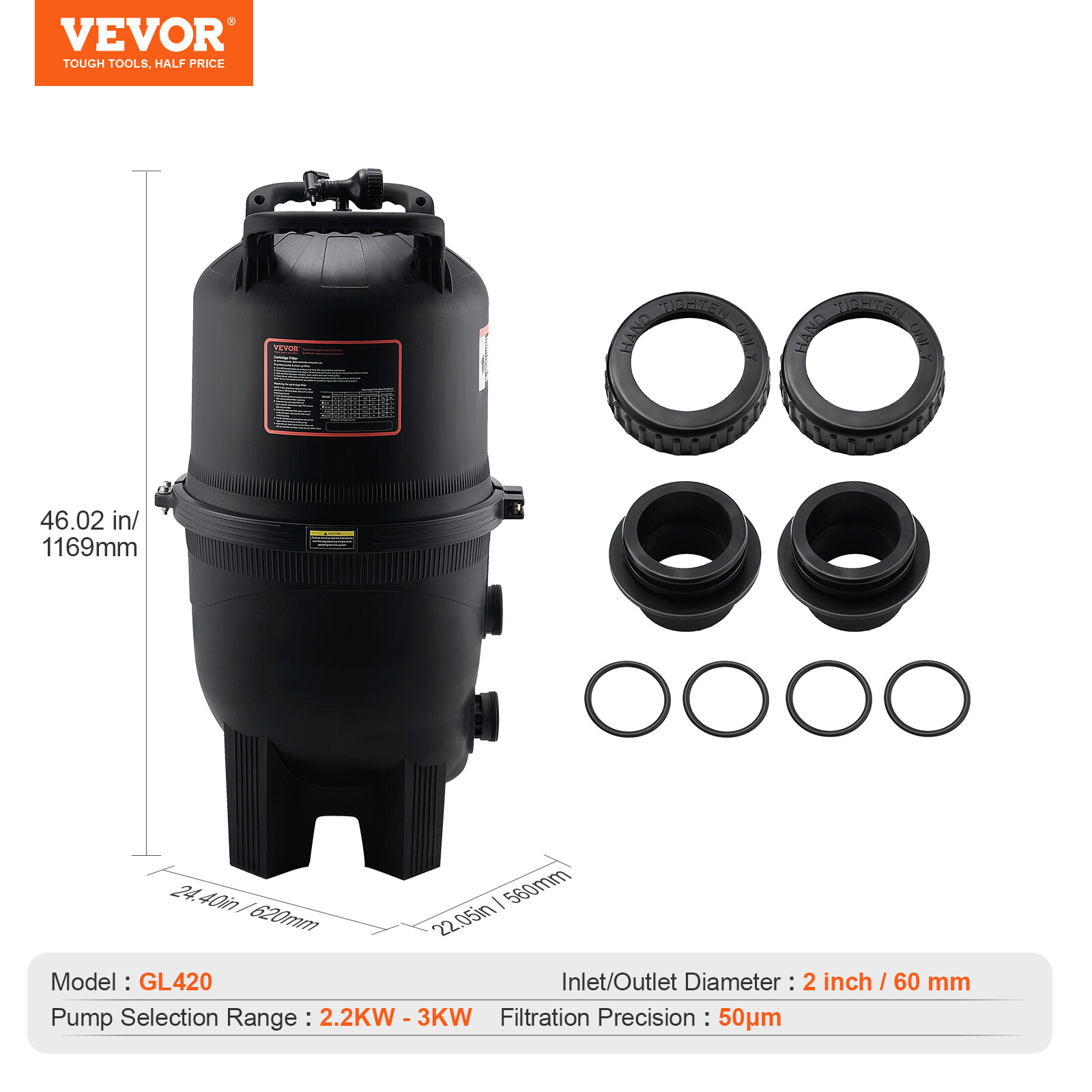 VEVOR Pool Cartridge Filter In/Above Ground Swimming Pool Filtration 425Sq.Ft