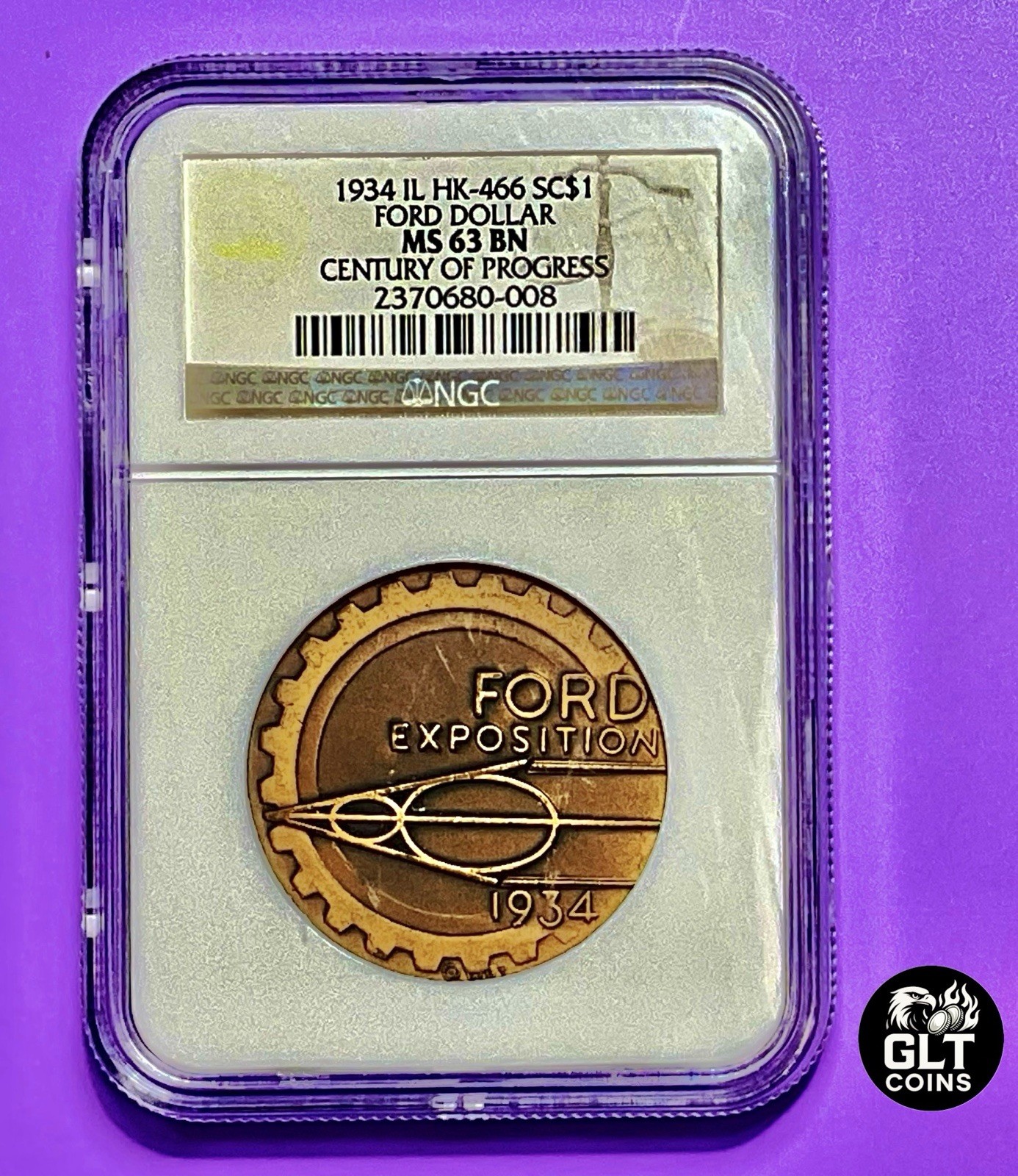 1934 Century of Progress Ford Medal Chicago HK-466 NGC MS63 BN So-Called $1