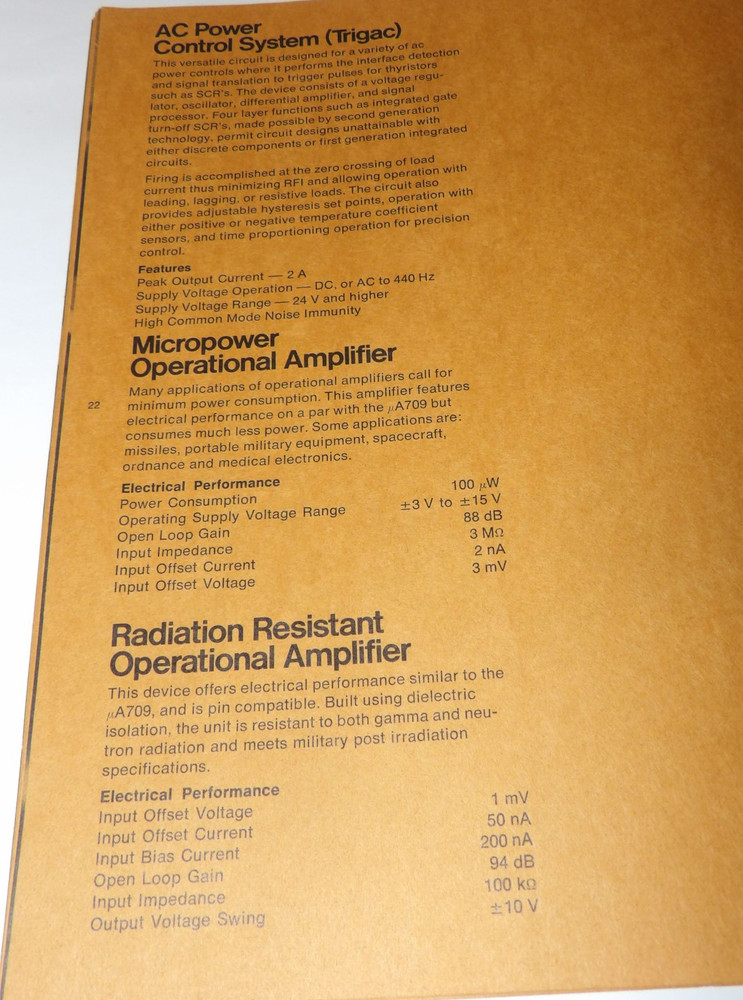 1968 FAIRCHILD SECOND GENERATION LINEAR INTEGRATED CIRCUITS BROCHURE/APPLICATION