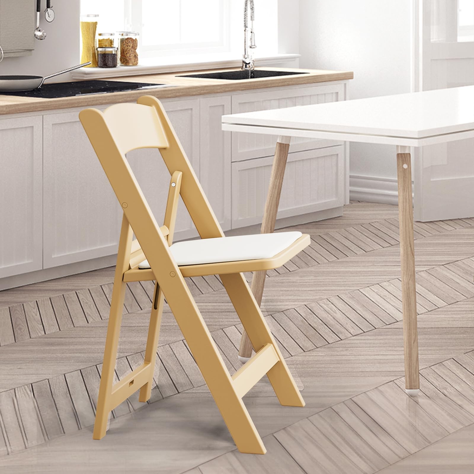 Resin Folding Chairs with Cushion, Foldable Plastic Chair with Comfortable Padd