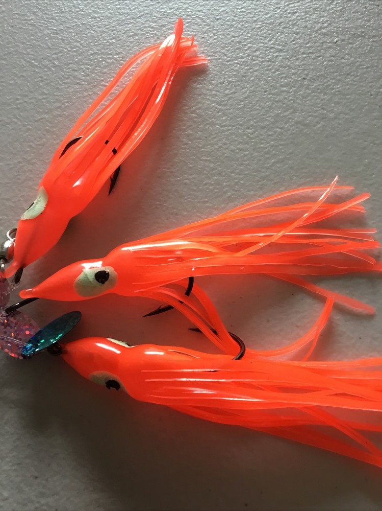 Deep Sea Cod Pollock 3 Hook Flapper Rig 6/0Hooks 12cm Orange Muppet Lures