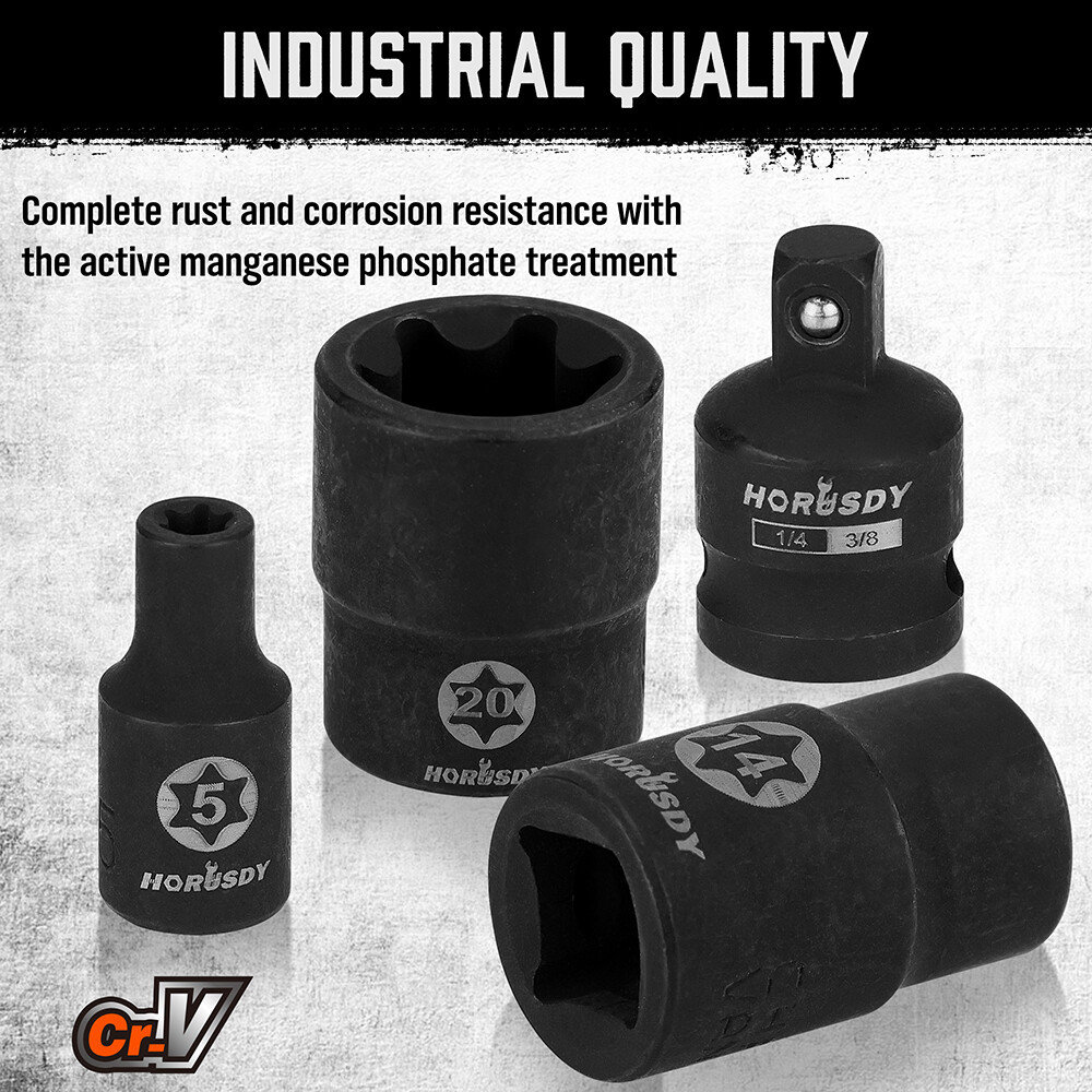 New 13pc Female E Torx Torque Star Socket Bit Set on Snap in Rail E4-E20