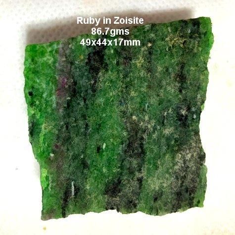 RUBY & ZOISITE, 86.7gms, BEAUTIFUL COLOR, SQUARE, GREEN & RUBY RED, * NATURAL *