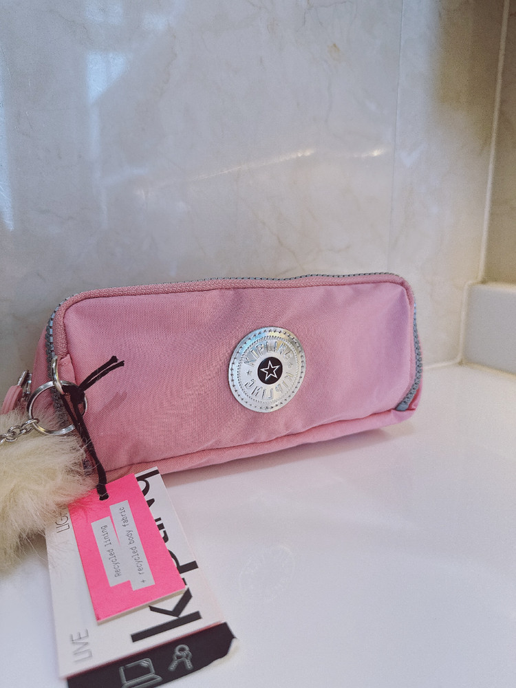 NEW Kipling Gitroy Pencil Case Cosmetic Case Bride pink Monkey Charm