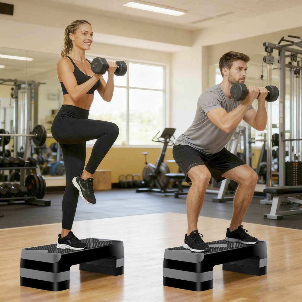 Adjustable 27" Aerobic Step Exercise Non-Slip Platform Stepper 4" - 8" Grey