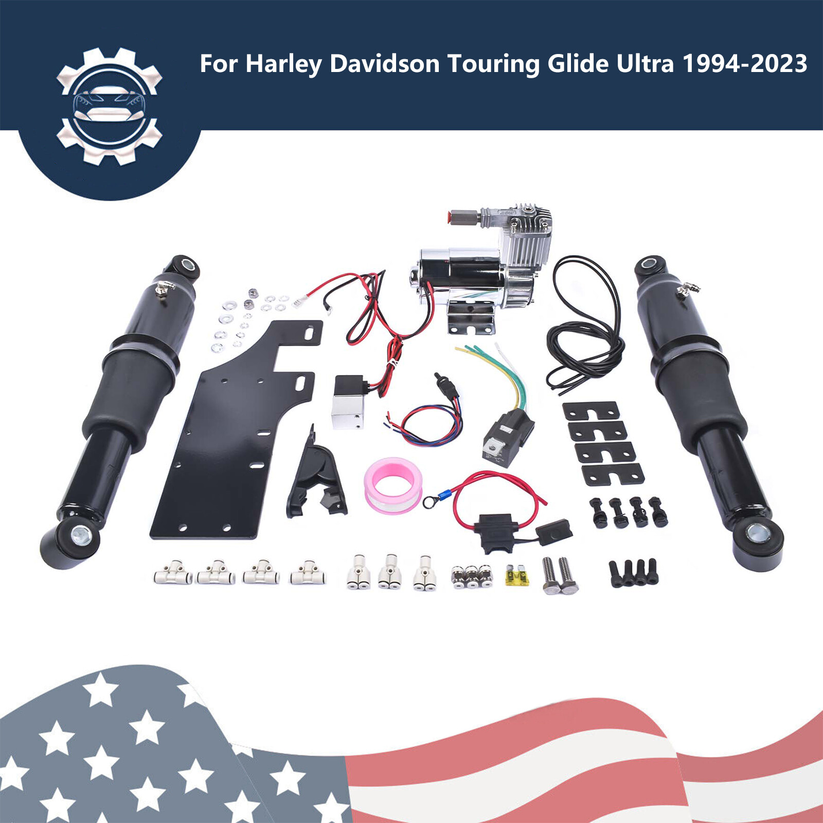 Rear Air Ride Suspension Set For Harley Touring Road King Street Glide 1994-2023