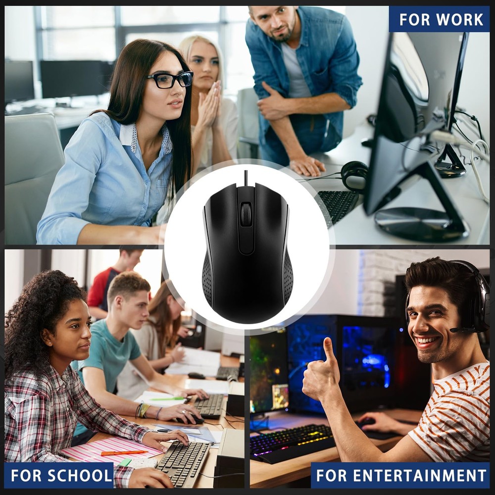 20 Pcs Wired USB Computer Mouse Bulk 3-Button Corded Wired Mouse for Laptop D...