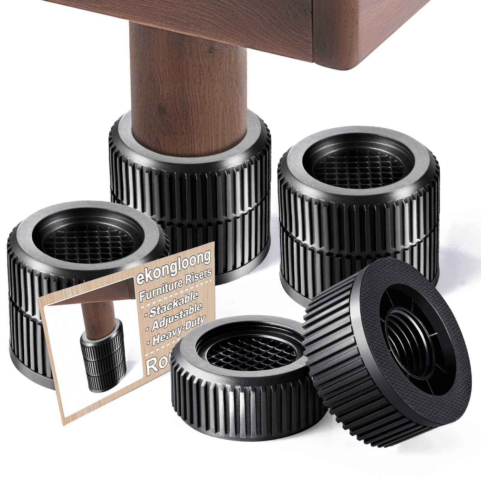 Round Bed Risers 4-Packs Adjustable Furniture Leg Extenders, Stackable(1.3" -...