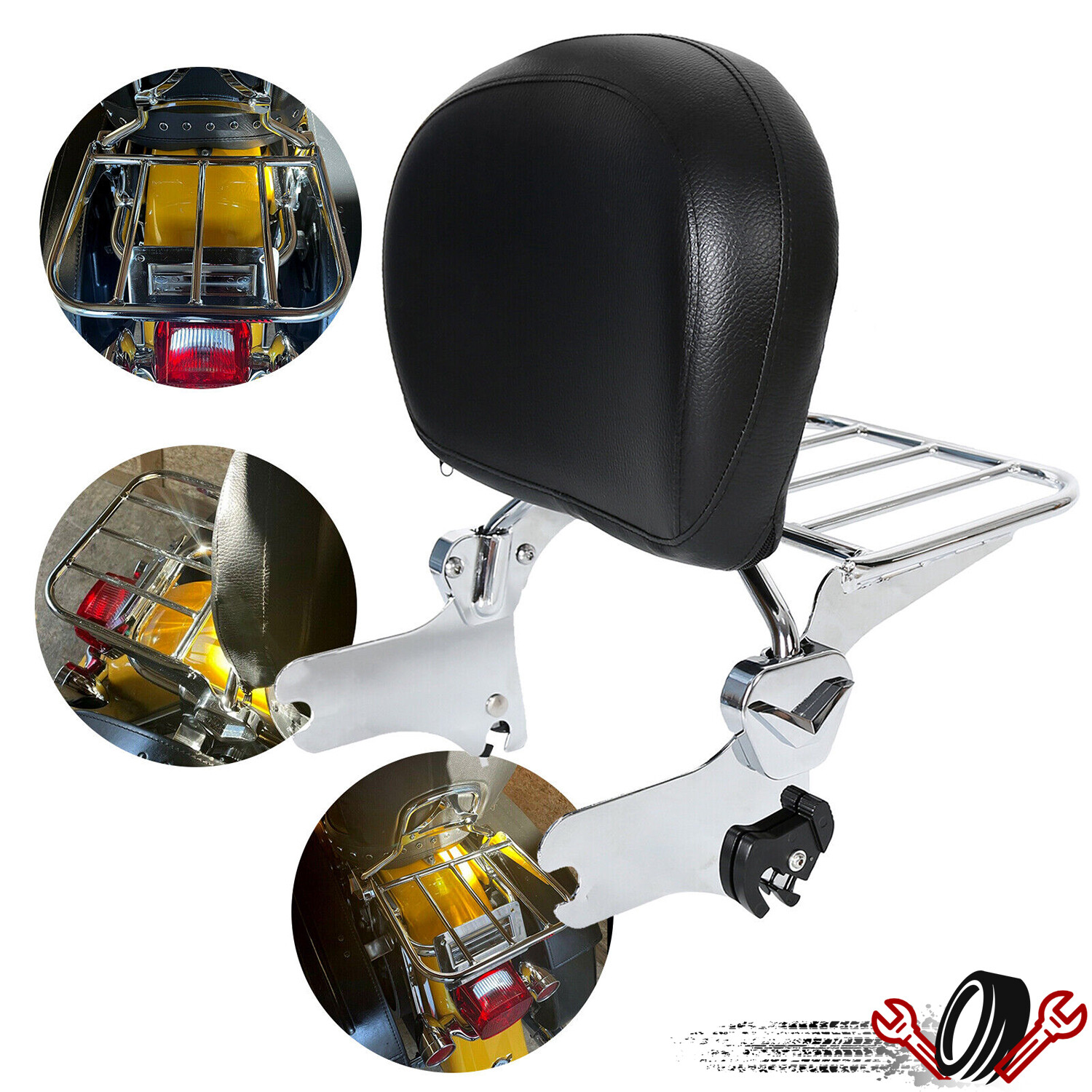 Detachable Sissy Bar Backrest Luggage Rack For Harley Road Street Glide 97-08