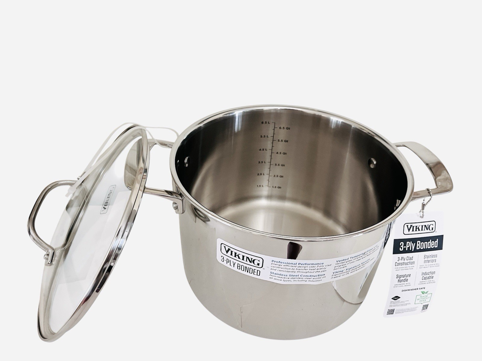 VIKING 8 Qt quart 3-Ply Stainless Steel Casserole Stock Soup Pot Pan Glass Lid