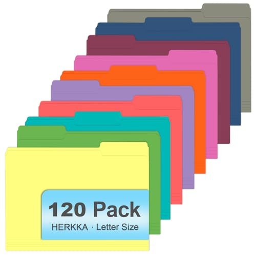 File Folder, 120 Pack 1/3 Cut Tab File Folders, Colored File Folders Great