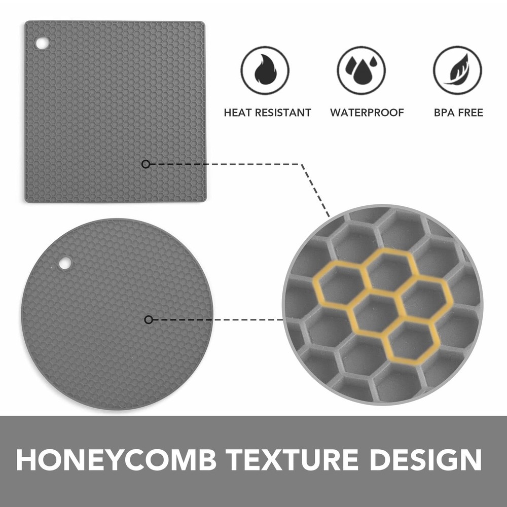 Non Slip Silicone Trivet, Hot Dish Pad, Countertop Protector, Compact, Grey