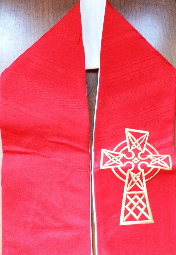 Deacon's Red/White Reversible Celtic Cross Stole from Harbro