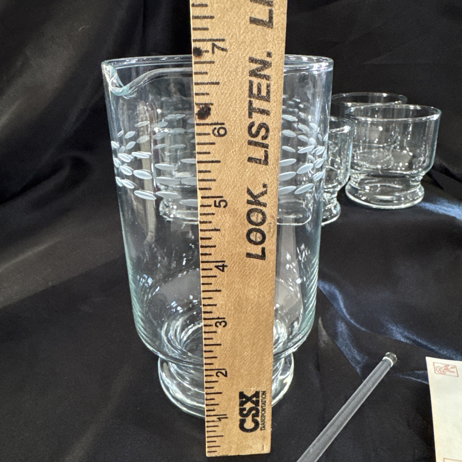 NIB Vintage Crystal Martini Set Pitcher 6 Glasses Swizzle Stick Princess House