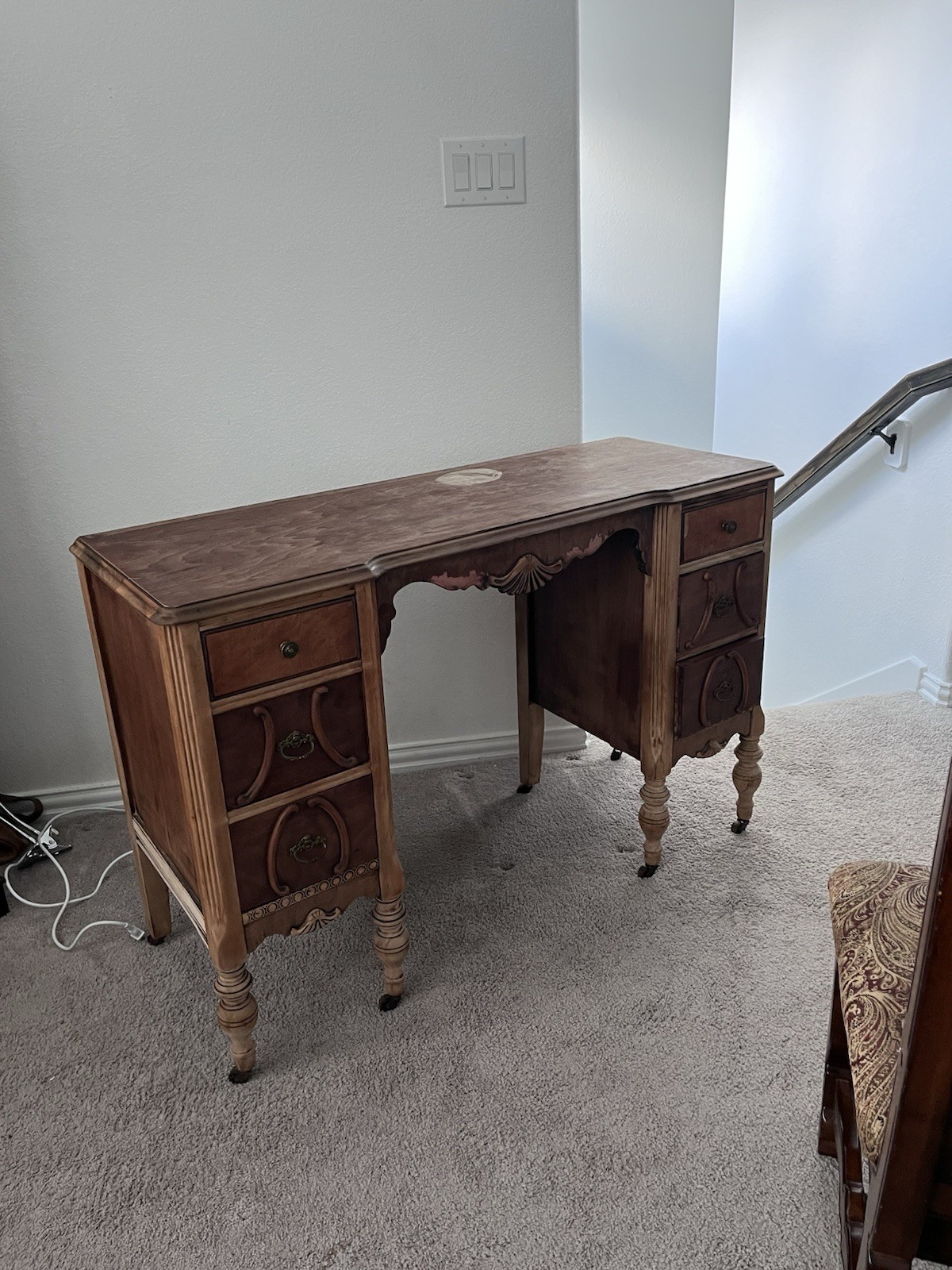 King Haase Antique Vanity with Mirror with Original Wooden Wheels. Very Rare